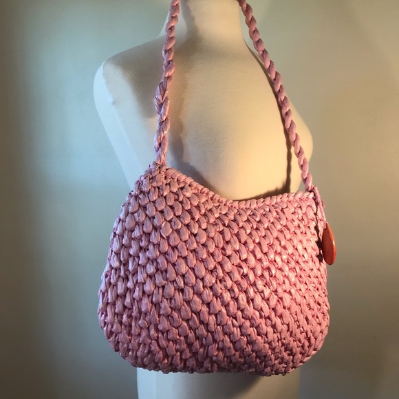 Vintage Pink Raffia Purse, Bag, Handmade in Philippines, Zippered, Lined, Pocket - Picture 10 of 13